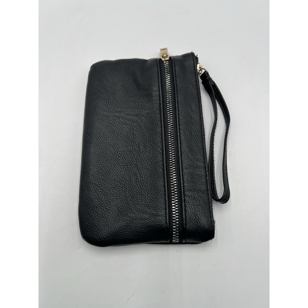 Safe Keeper Black Faux Leather Wristlet Clutch Organizer Wallet Zip Bag